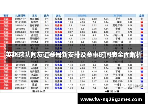 英超球队间友谊赛最新安排及赛事时间表全面解析 英超球队间友谊赛最新安排及赛事时间表全面解析