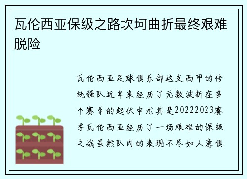 瓦伦西亚保级之路坎坷曲折最终艰难脱险